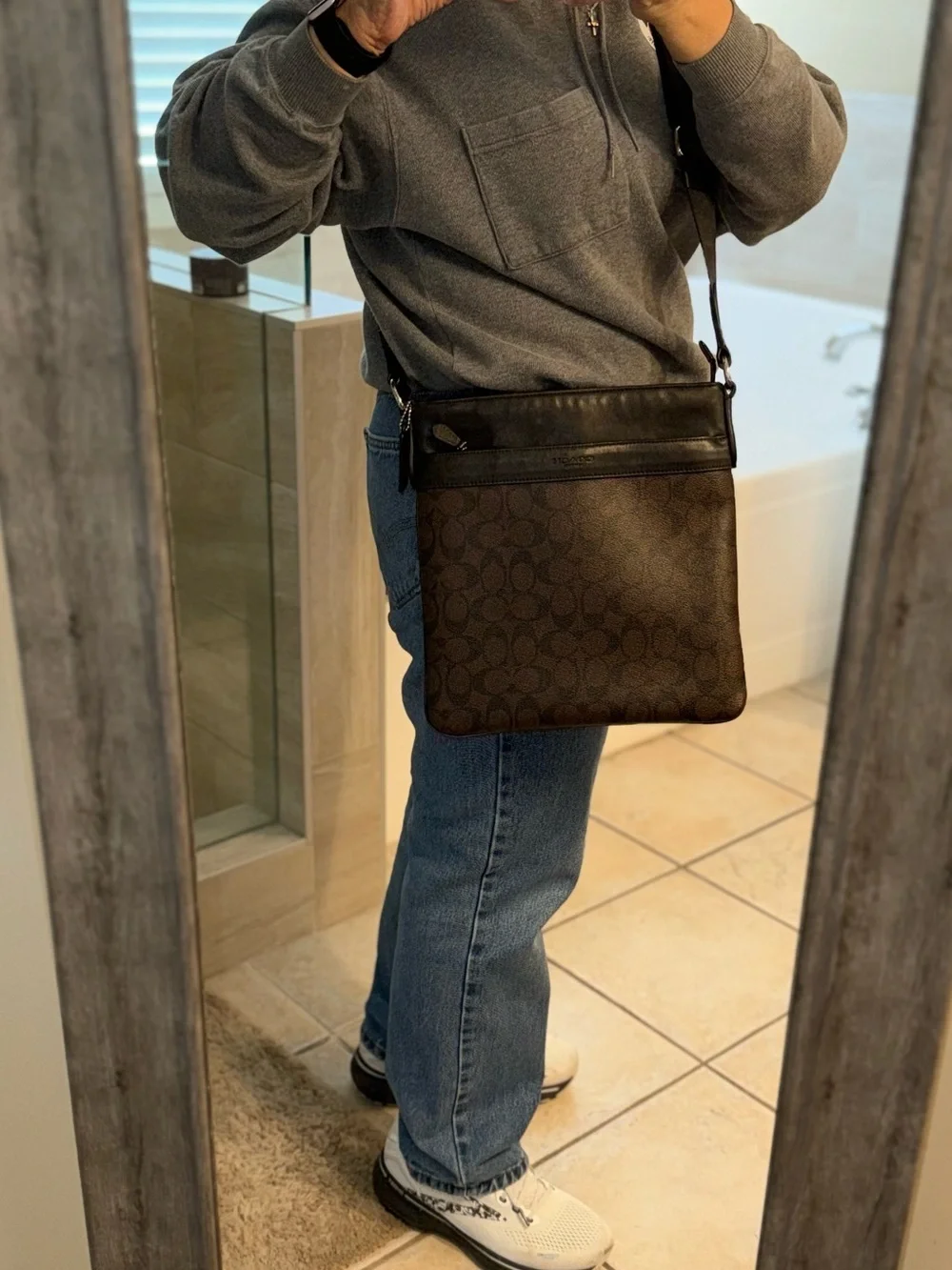 Coach Charles Crossbody Signature Brown Canvas Leather Trim Shoulder Bag Classic